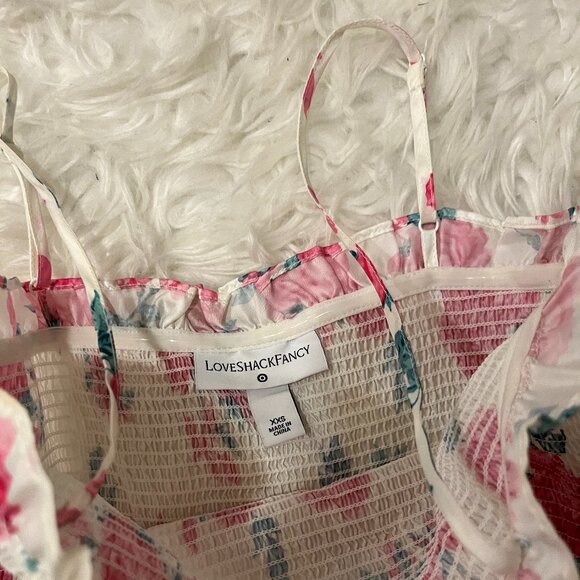 LoveShackFancy Midi Floral Tiered Dress XXS White Pink - Picture 5 of 5